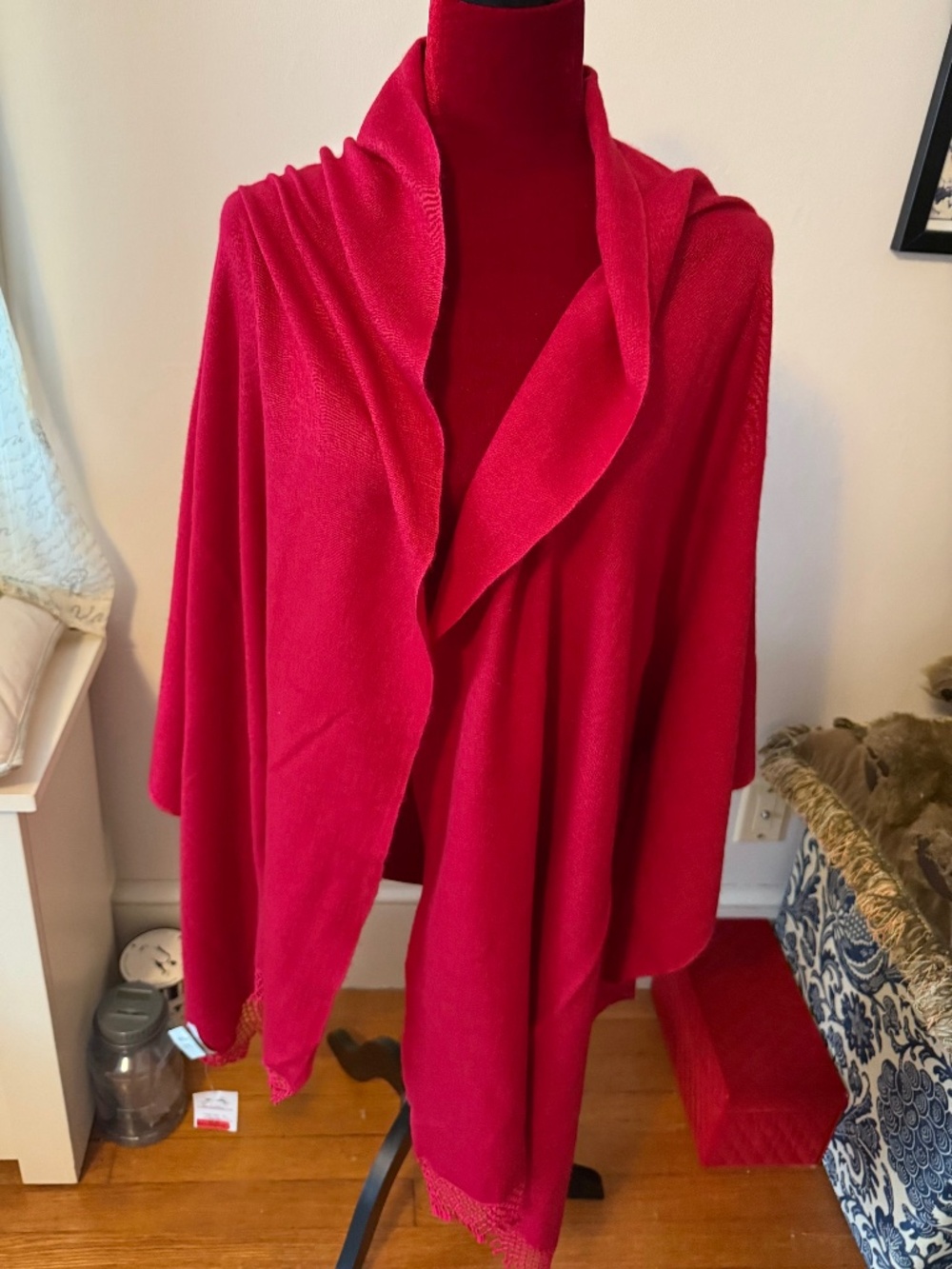Bajra Pashmina Red Cashmere Silk Scarf Shawl